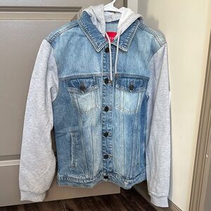 Guess Blue Denim Jacket with Gray Sleeves